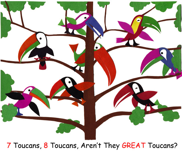 Seven toucans, eight toucans